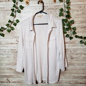 Mesh Plus Lace White Button Down Shirt Top Collared Front Pocket Detail Womens